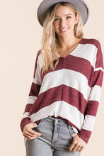 Load image into Gallery viewer, V Neck Drop Shoulder Striped Sweater
