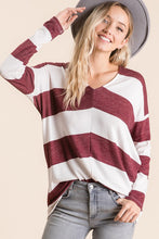 Load image into Gallery viewer, V Neck Drop Shoulder Striped Sweater
