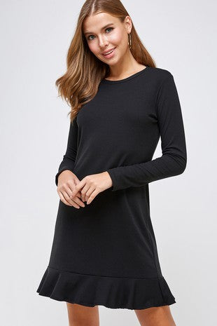 Solid Ruffled Hemmed Dress Black