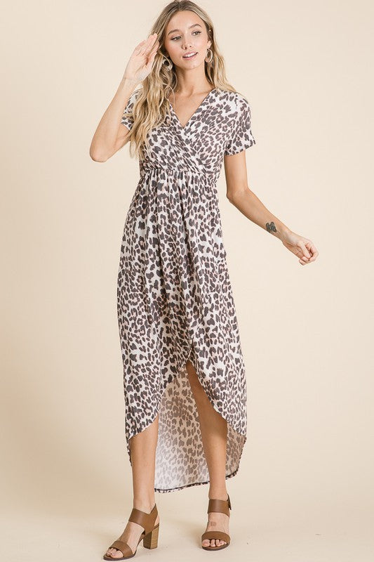 Short Sleeve Midi Wrap Dress