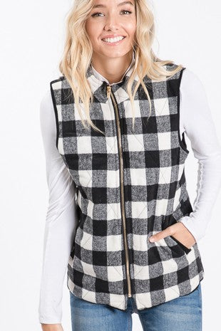 Plus Size Spandex Plaid Vest Black/Ivory