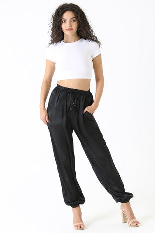 Black satin hammer pant