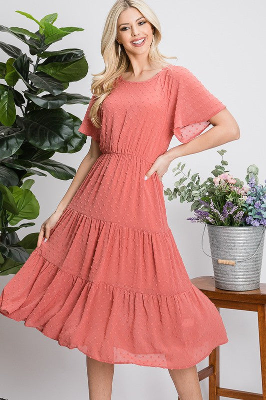 Vintage Rose Flutter Sleeve Tier Dress