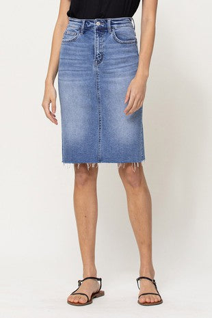 Raw Midi Denim Jean  Skirt