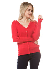 Load image into Gallery viewer, Button Down V Neck Cardigan Sweater  (BLACK, RED, PURPLE)
